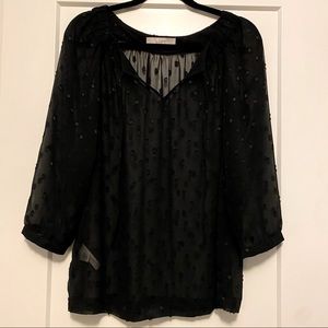 LOFT Black Sheer Polka Dot Top NWOT